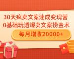 30天疯卖文案速成变现营，0基础玩透爆卖文案捞金术！每月增收20000+-第一资源库