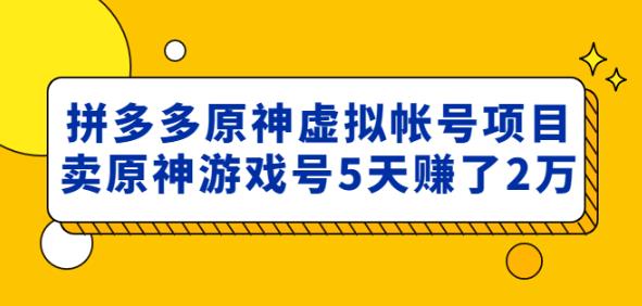 外面卖2980的拼多多原神虚拟帐号项目:卖原神游戏号5天赚了2万-第一资源库