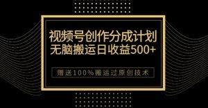 最新视频号创作分成计划,无脑搬运一天收益500+,100%搬运过原创技巧【揭秘】-第一资源库