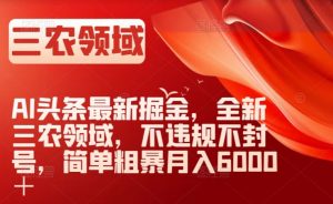 AI头条最新掘金，全新三农领域，不违规不封号，简单粗暴月入6000＋【揭秘】-第一资源库