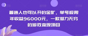 普通人也可以开的金矿，单号极限年收益96000元，一款潜力无穷的游戏变现项目【揭秘】-第一资源库