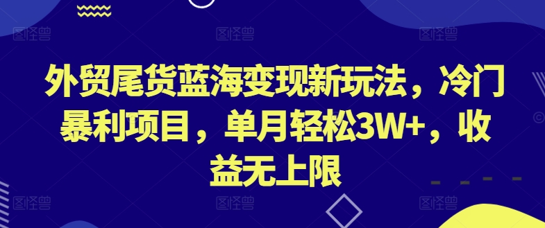 外贸尾货蓝海变现新玩法,冷门暴利项目,单月轻松3W+,收益无上限【揭秘】-第一资源库