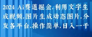 2024 Ai赛道掘金，利用文字生成视频，图片生成动态图片，分发各平台，操作简单，日入1k【揭秘】-第一资源库
