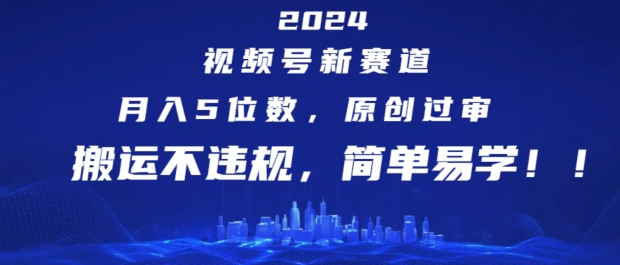 2024视频号新赛道,月入5位数+,原创过审,搬运不违规,简单易学【揭秘】-第一资源库