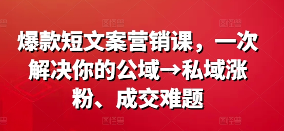 爆款短文案营销课,一次解决你的公域→私域涨粉、成交难题-第一资源库