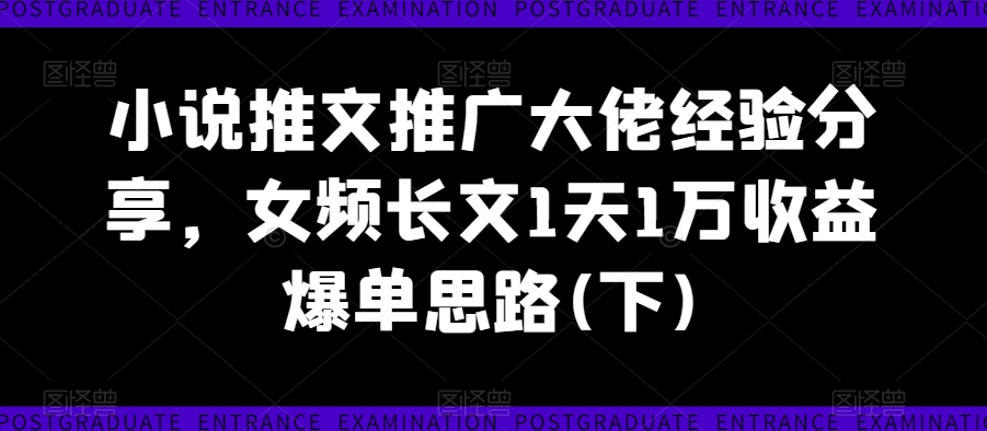 小说推文推广大佬经验分享,女频长文1天1万收益爆单思路(下)-第一资源库