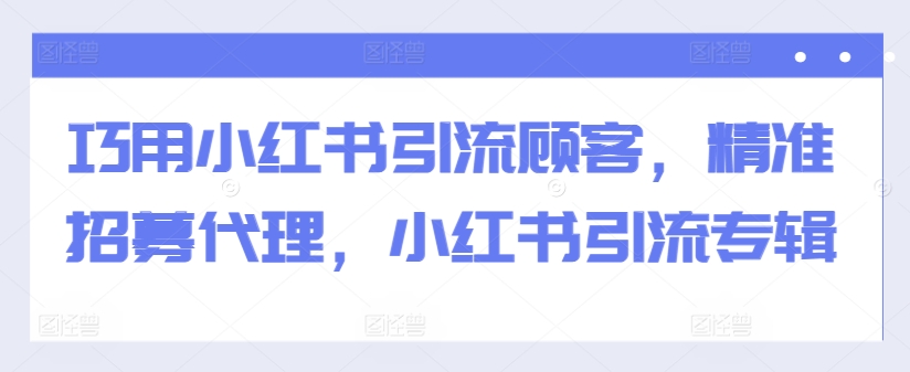 巧用小红书引流顾客,精准招募代理,小红书引流专辑-第一资源库