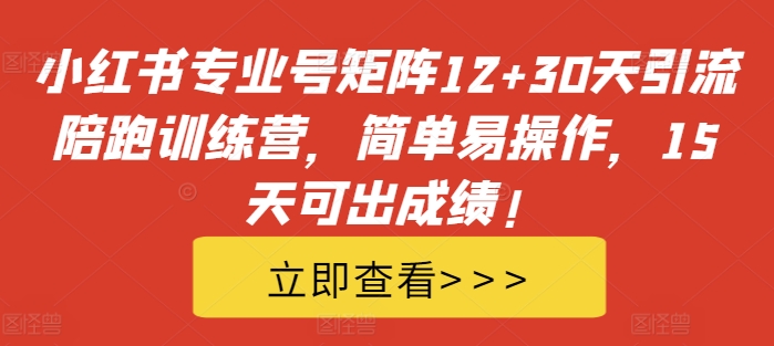 小红书专业号矩阵12+30天引流陪跑训练营,简单易操作,15天可出成绩!-第一资源库