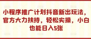 小程序推广计划抖音新出玩法,官方大力扶持,轻松实操,小白也能日入5张【揭秘】-第一资源库