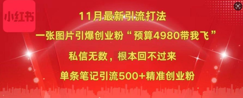 小红书11月最新图片打粉,一张图片引爆创业粉,“预算4980带我飞”,单条引流500+精准创业粉-第一资源库
