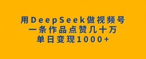 用DeepSeek做视频号，一条作品点赞几十万，单日变现1k-第一资源库
