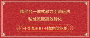 跨平台一键式暴力引流玩法,私域流量高效转化日引流300 +精准创业粉-第一资源库